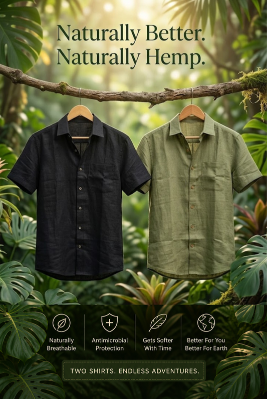 Olive and Black (Pack of 2) Men Hemp Half Sleeve Shirt