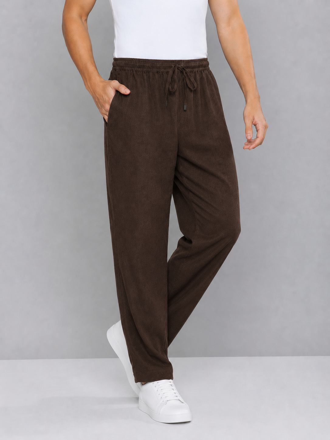 Dark Brown Men Hemp Broad Bottom Comfort Pant