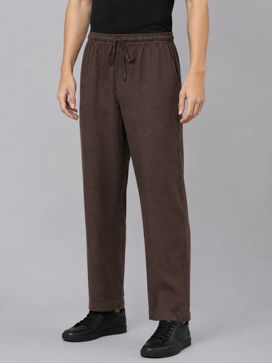 Dark Brown Men Hemp Broad Bottom Comfort Pant