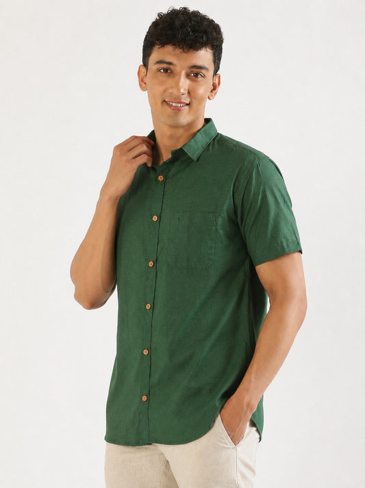 Bottle Green Men Hemp Half Sleeve Shirt