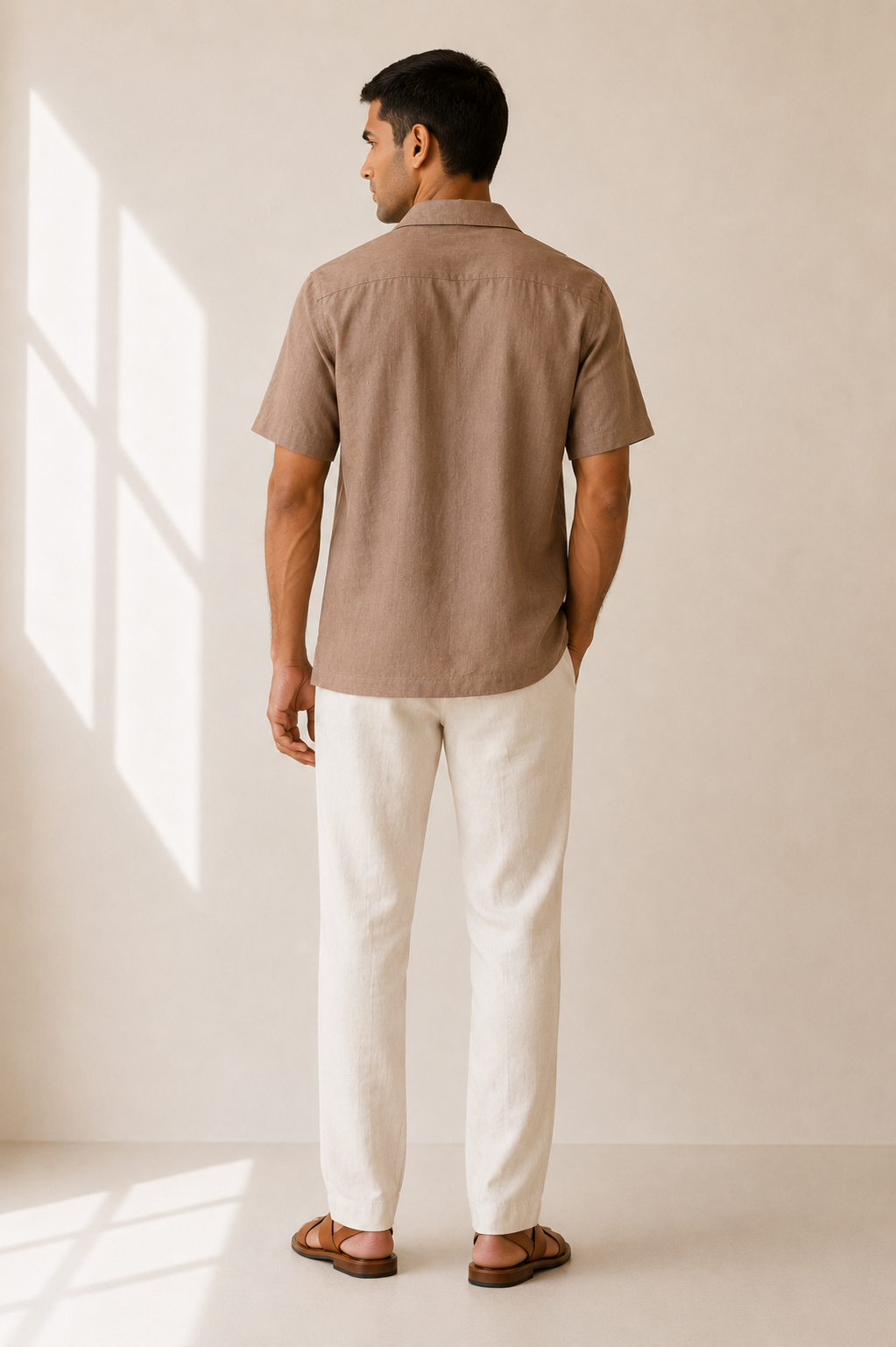 Choco Brown and Off White (Pack of 2) Men Hemp Cuban Collar Resort Shirt