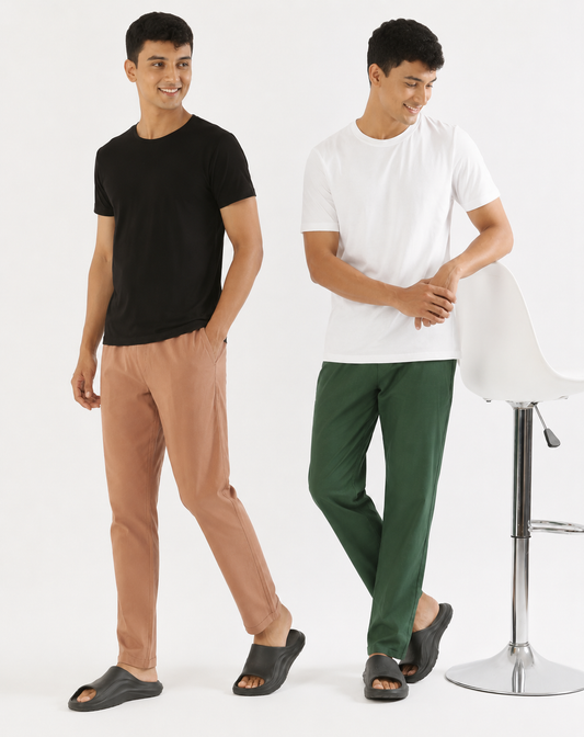 Mocha Brown and Bottle Green Men Hemp Lounge Pant (Pack of 2)