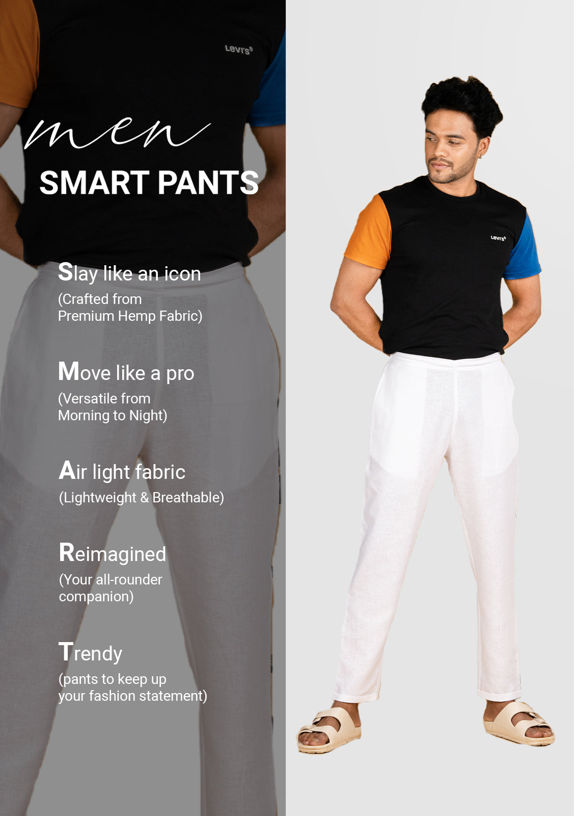 White and regal black (Pack of 2) Men Hemp Lounge Pant