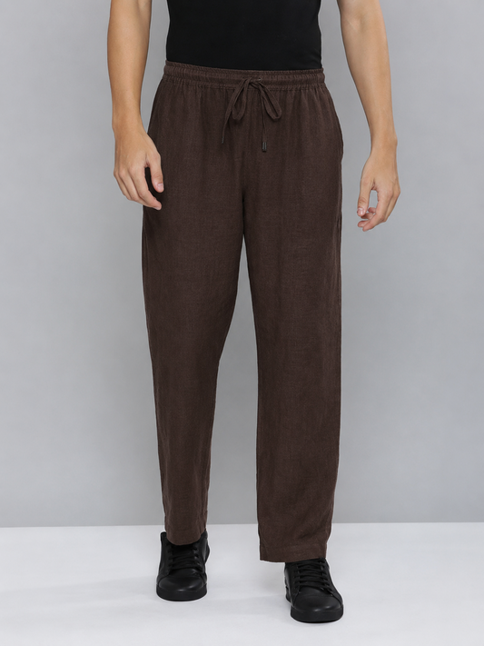 Dark Brown Men Hemp Broad Bottom Comfort Pant