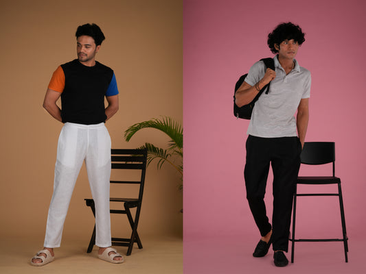 Men Hemp Lounge Pant (Pack of 2, white and regal black)