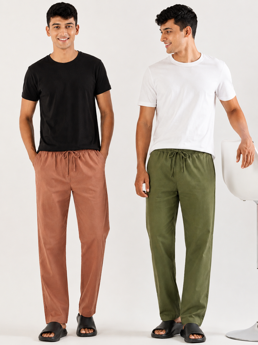 Mocha Brown and Regal Olive (Pack of 2) Men Hemp Comfort Pant