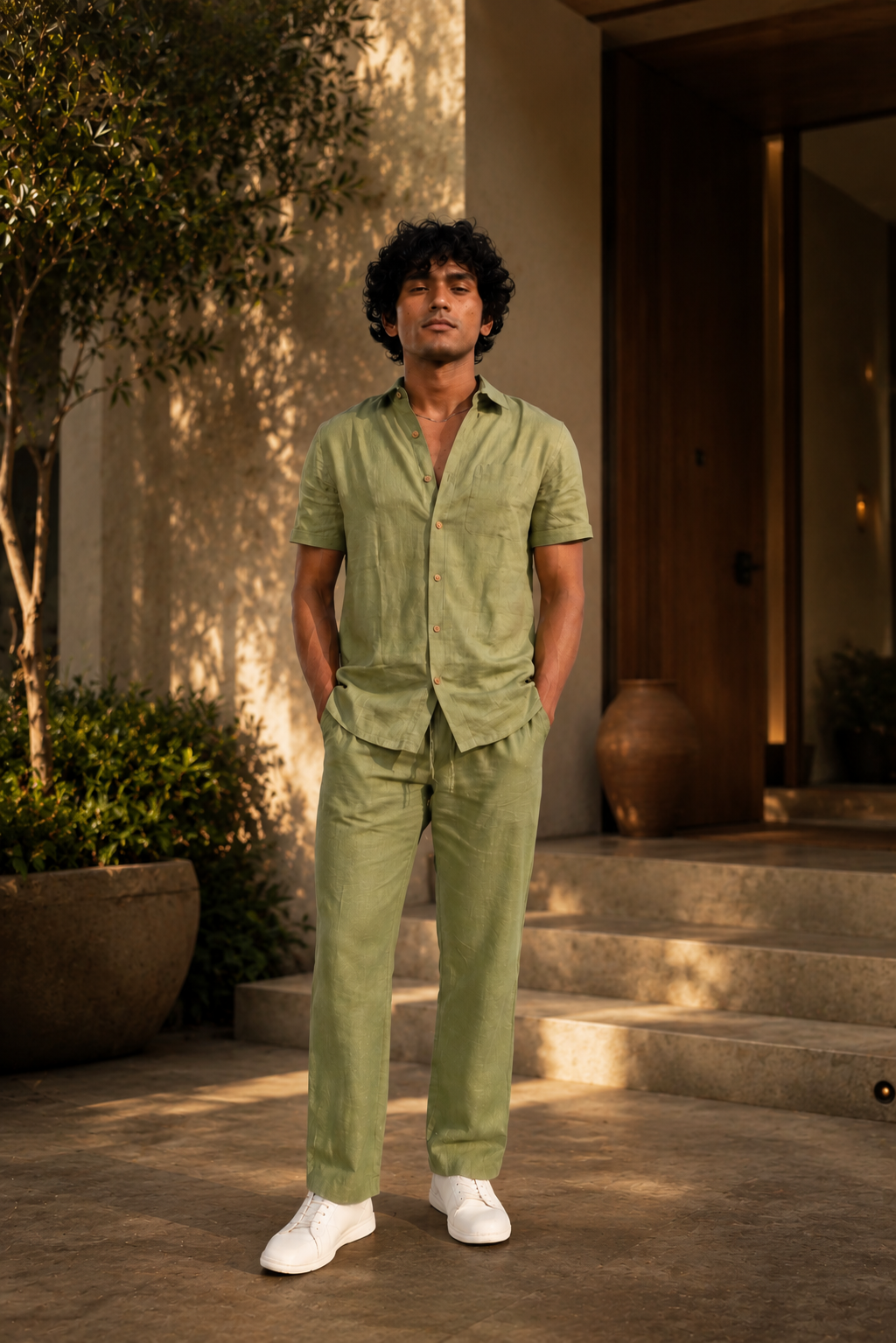 Regal Olive Men Co-ord Set (Olive Shirt and Olive Comfort Pant)