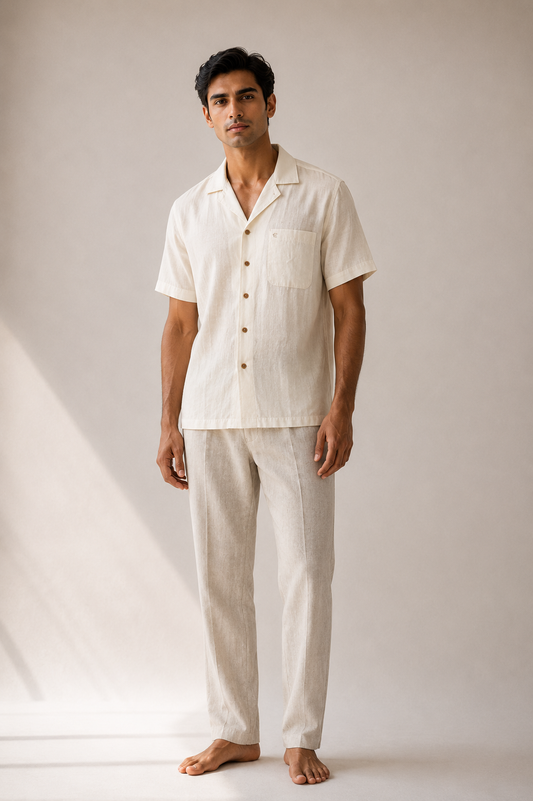 Off White Men Hemp Cuban Collar Resort Shirt