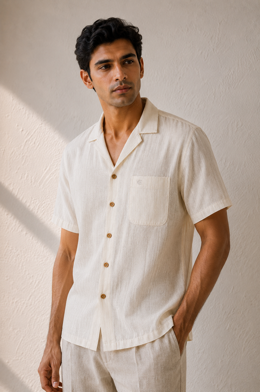 Off White Men Hemp Cuban Collar Resort Shirt