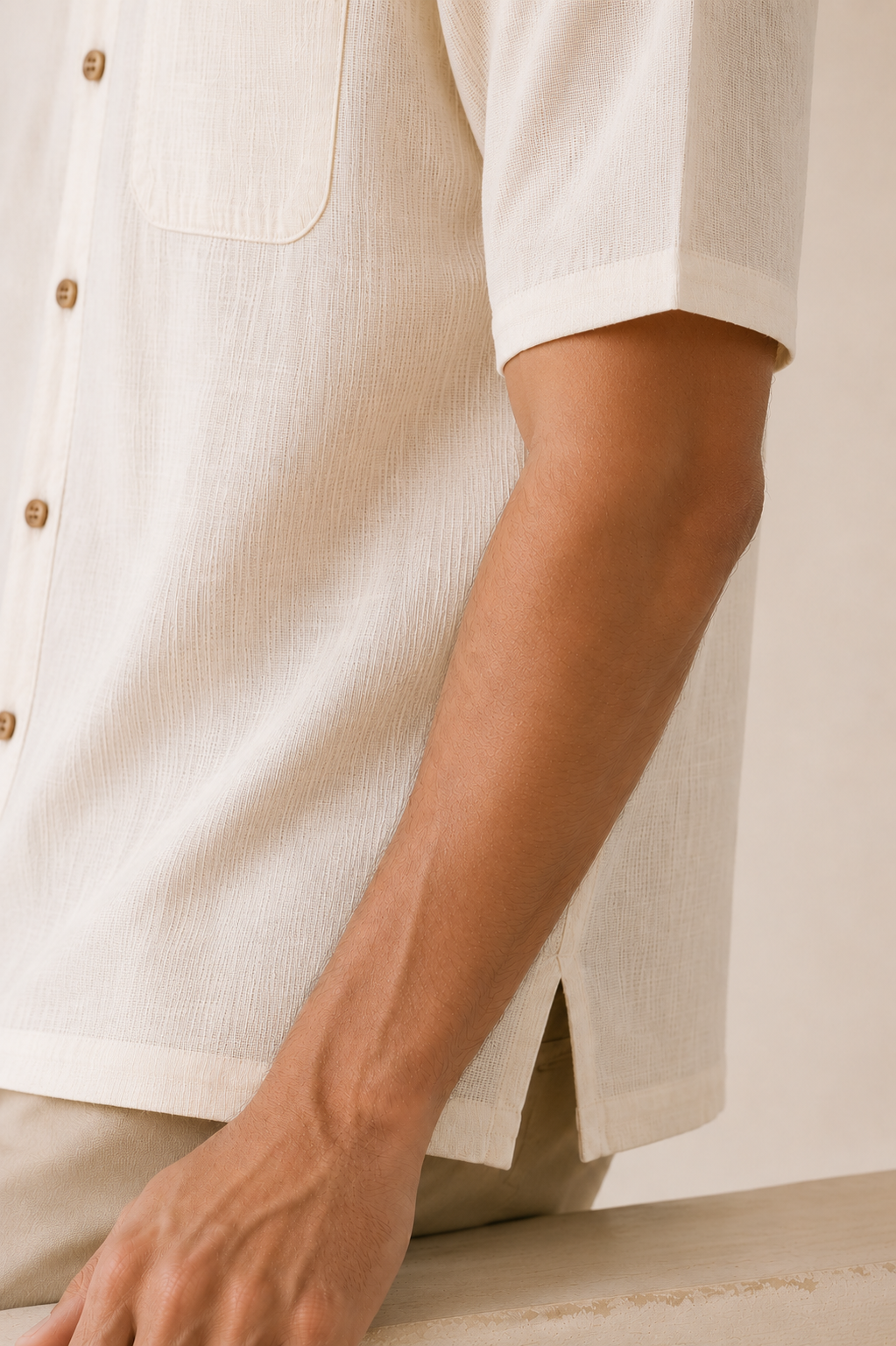 Choco Brown and Off White (Pack of 2) Men Hemp Cuban Collar Resort Shirt