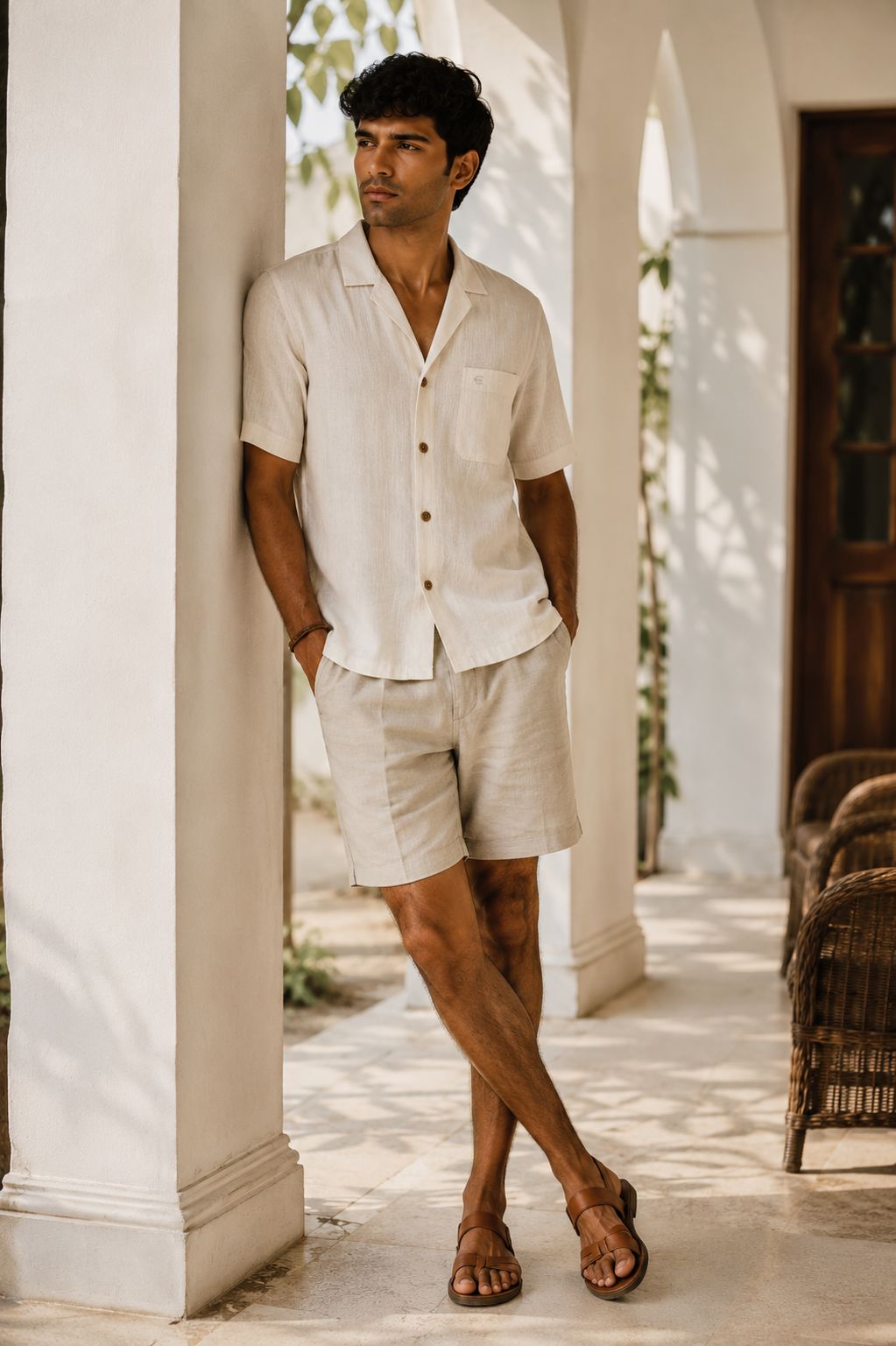 Choco Brown and Off White (Pack of 2) Men Hemp Cuban Collar Resort Shirt