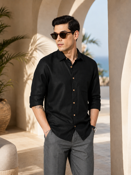 Regal Black Men Hemp Full Sleeve Shirt