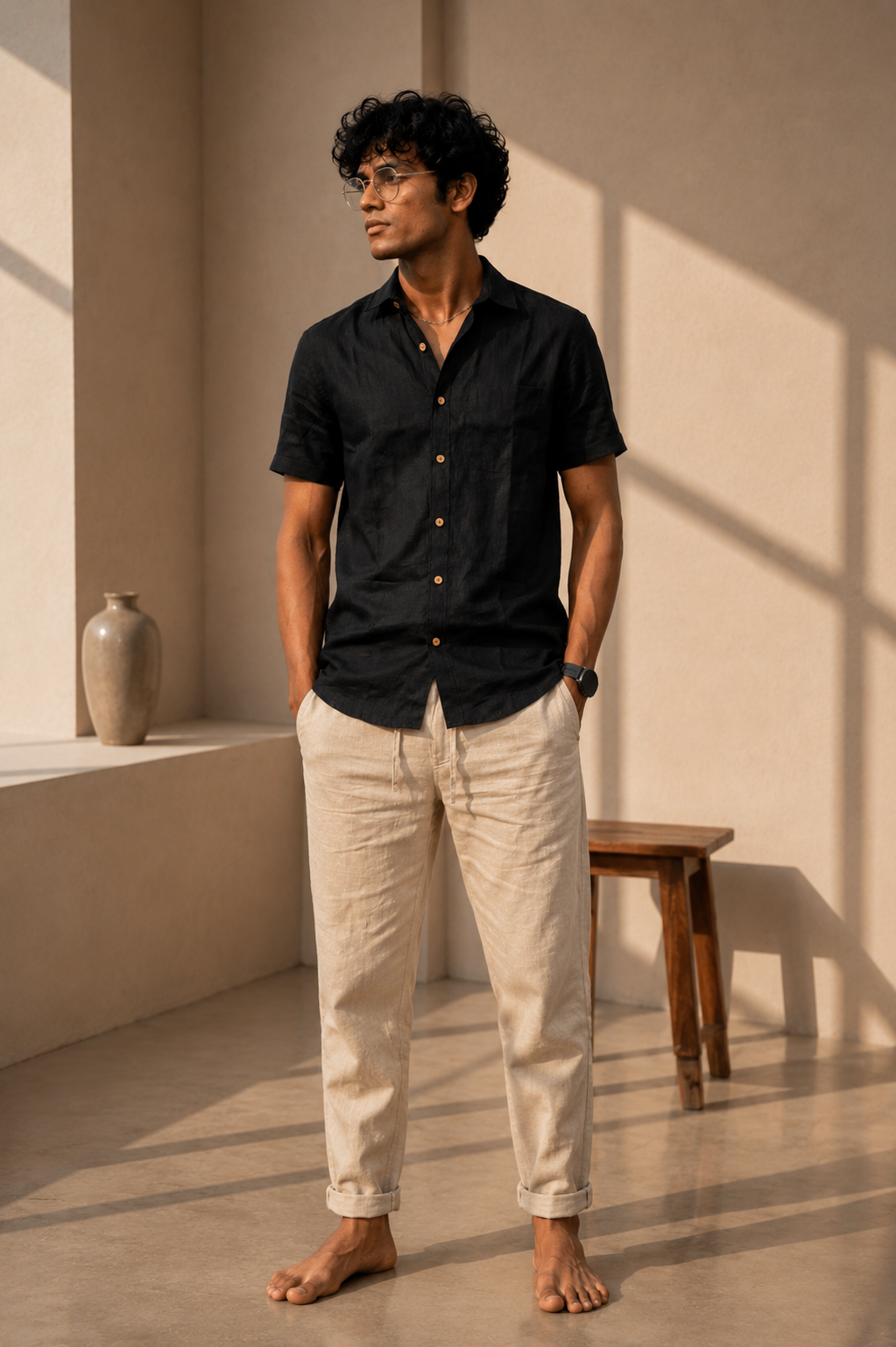 Regal Black Men Hemp Half Sleeve Shirt