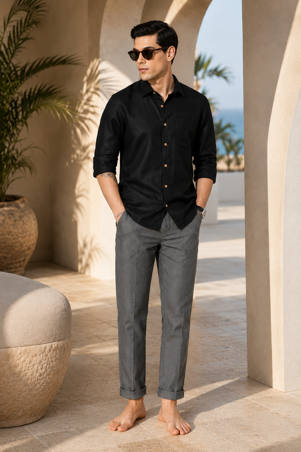 Regal Black Men Hemp Full Sleeve Shirt