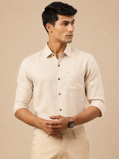 White Beige Stripes Men Hemp Full Sleeve Shirt