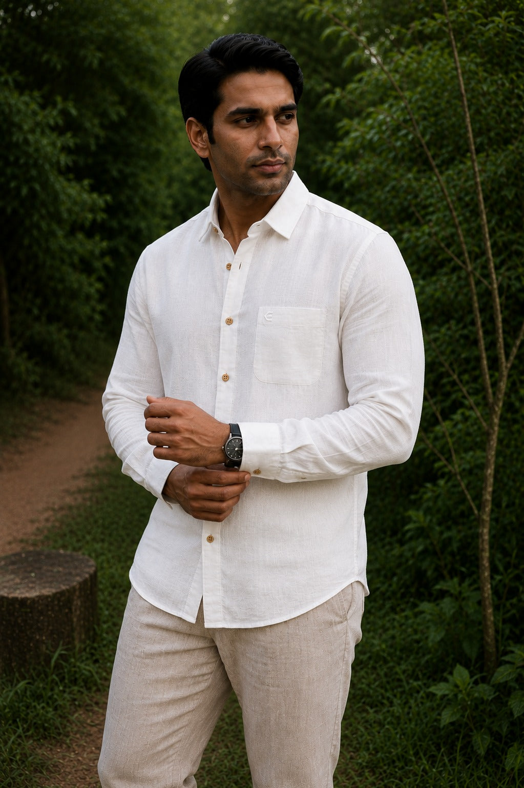 White Men Hemp Full Sleeve Shirt