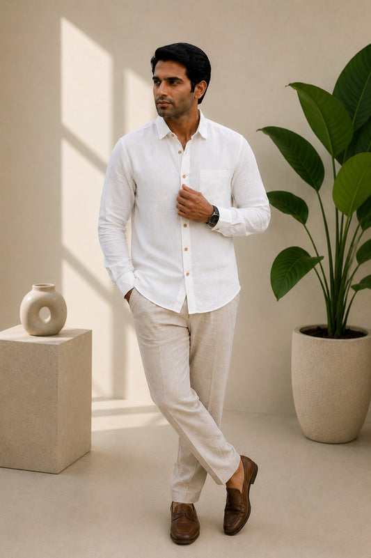 White Men Hemp Full Sleeve Shirt