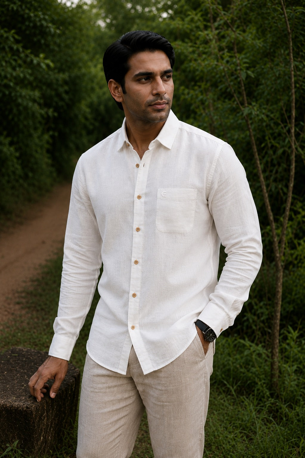 White Men Hemp Full Sleeve Shirt