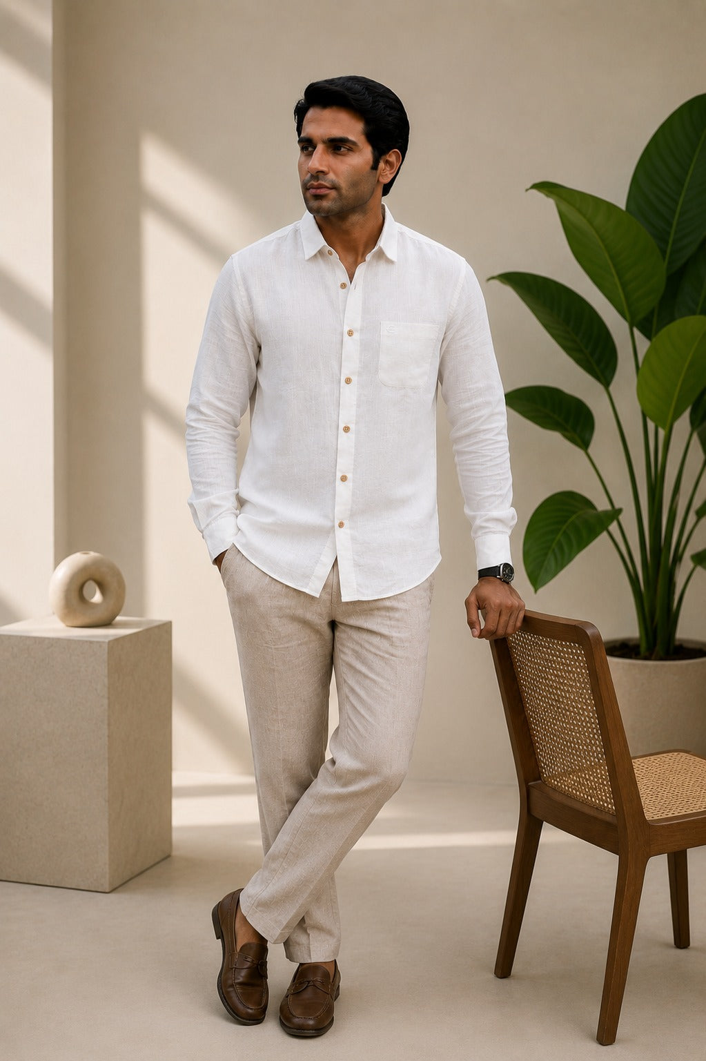 White Men Hemp Full Sleeve Shirt
