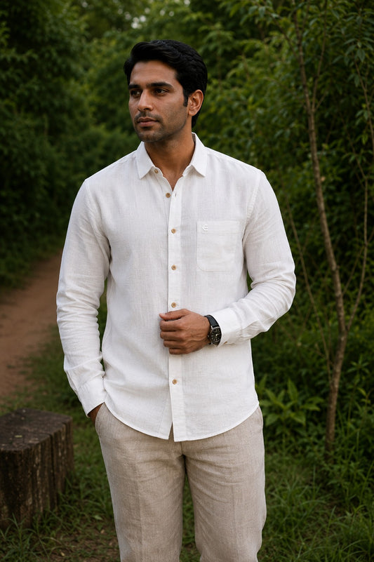 White Men Hemp Full Sleeve Shirt