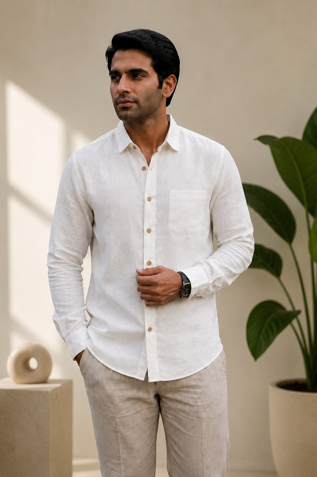 White Men Hemp Full Sleeve Shirt