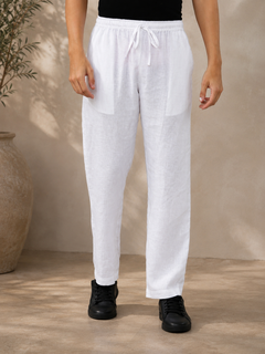 White Men Hemp Broad Bottom Comfort Pant