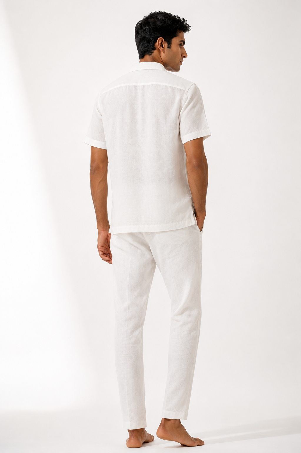 White Men Hemp Cuban Collar Resort Shirt