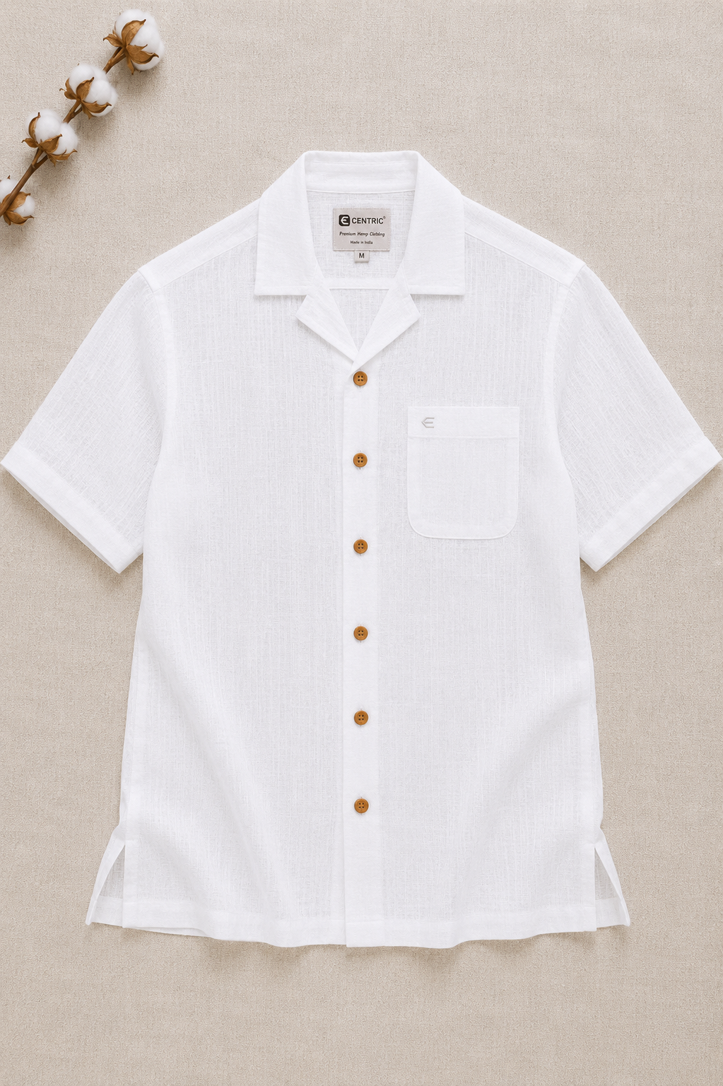 White Men Hemp Cuban Collar Resort Shirt