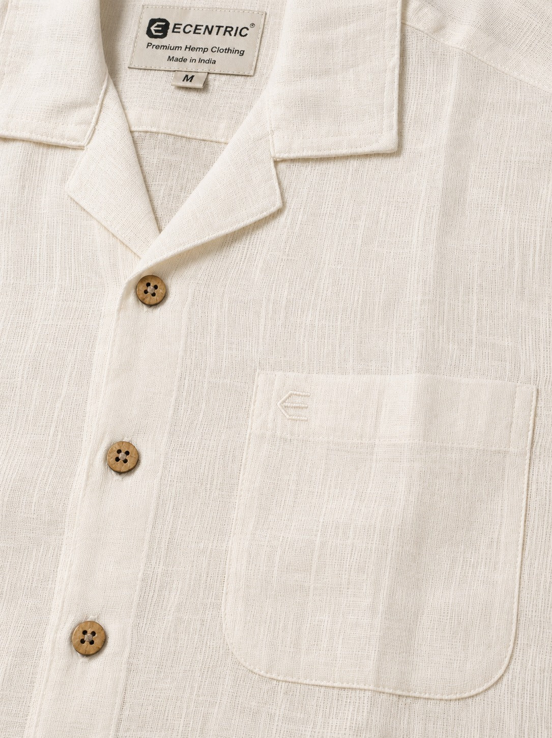White Men Hemp Cuban Collar Resort Shirt