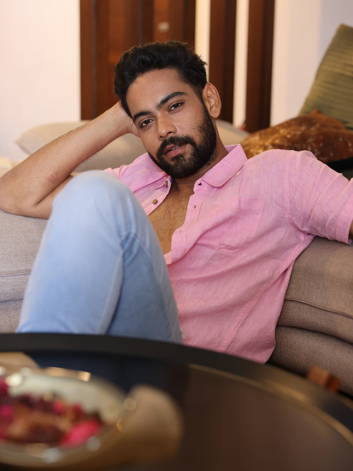 men pink shirt
