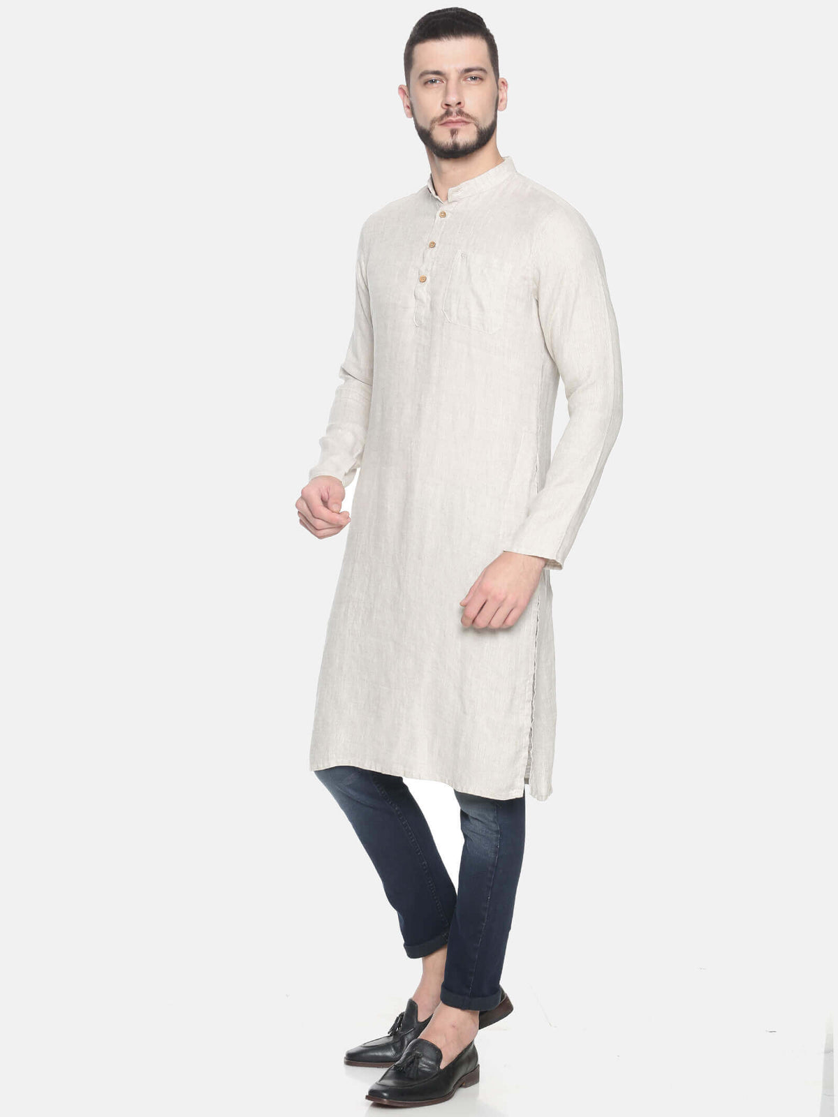 Men Beige Long Kurta