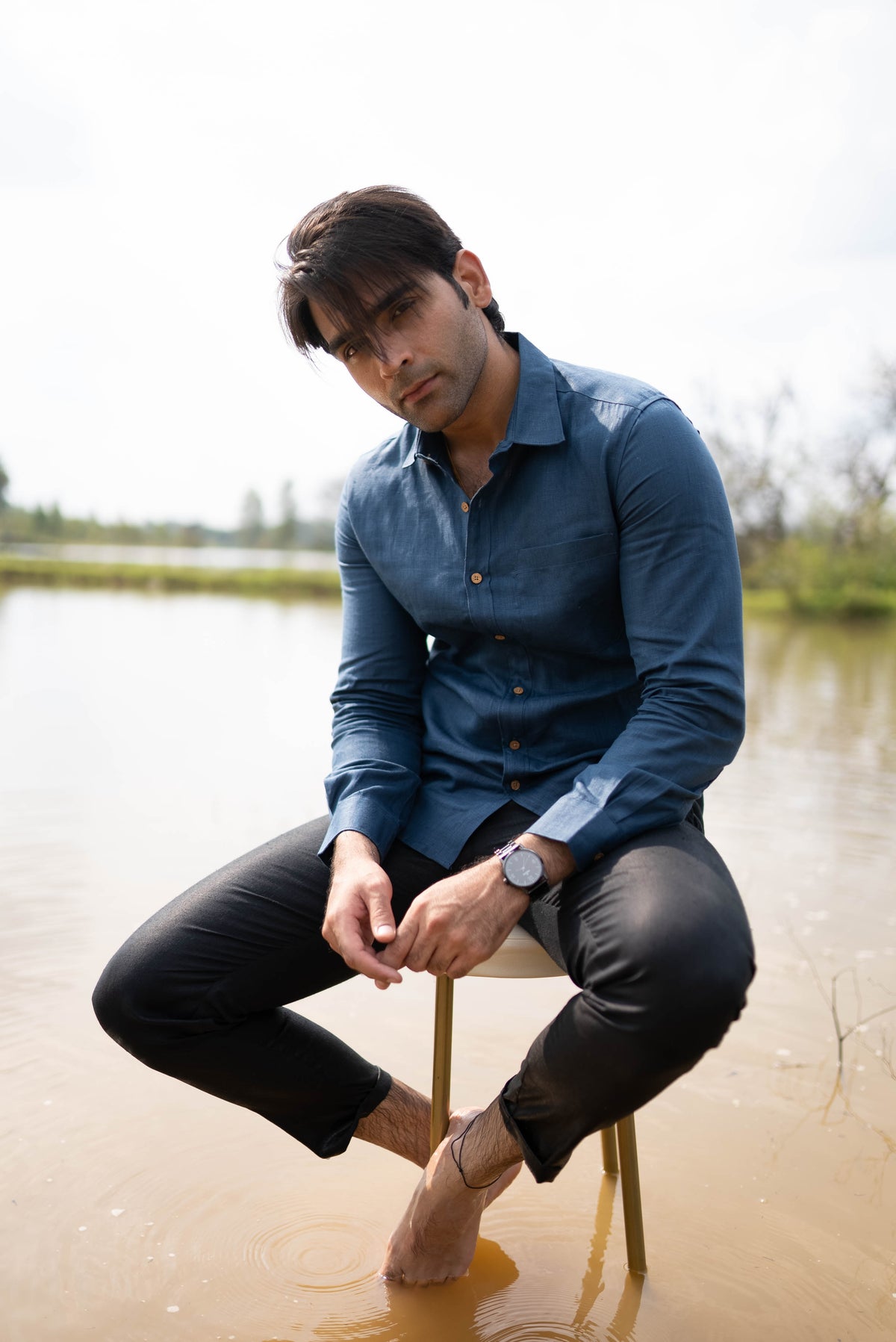 Men Regal Blue Hemp Formal Full Sleeve Shirt
