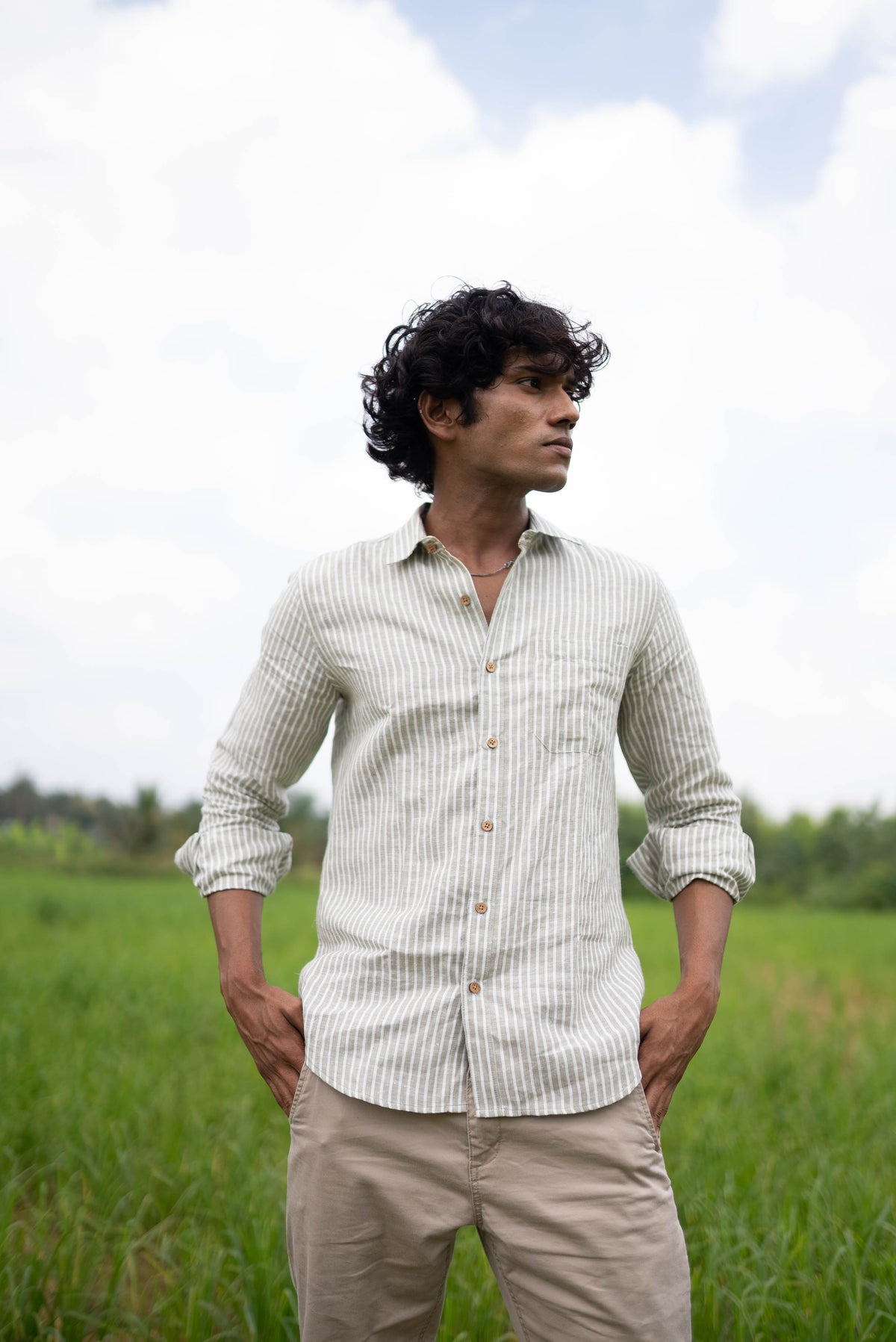 Ecentric Men Whispering Olive Hemp Formal Full Sleeve Shirt