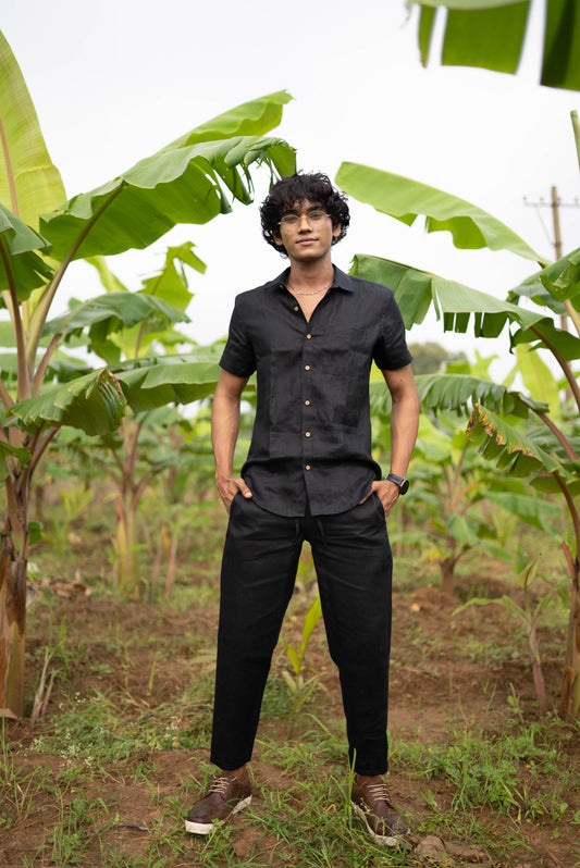 Ecentric Men Regal Black Hemp Casual Half Sleeve Shirt