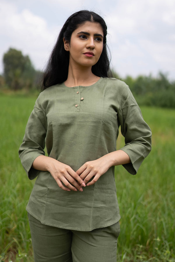 Women Regal Olive High low Hemp Top