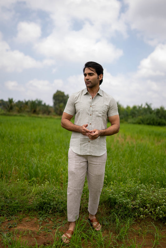 Whispering Olive Men Hemp Half Sleeve Shirt