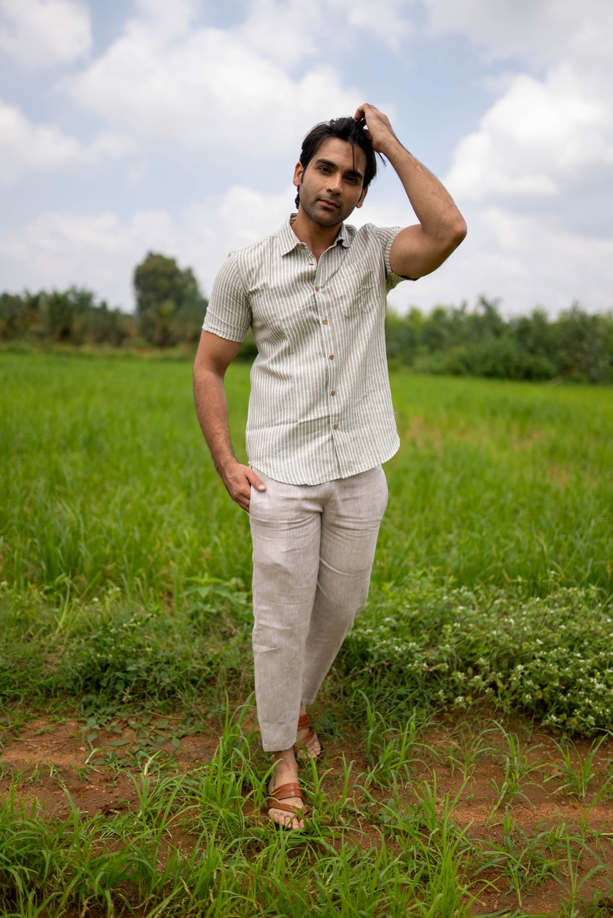 Whispering Olive Men Hemp Half Sleeve Shirt