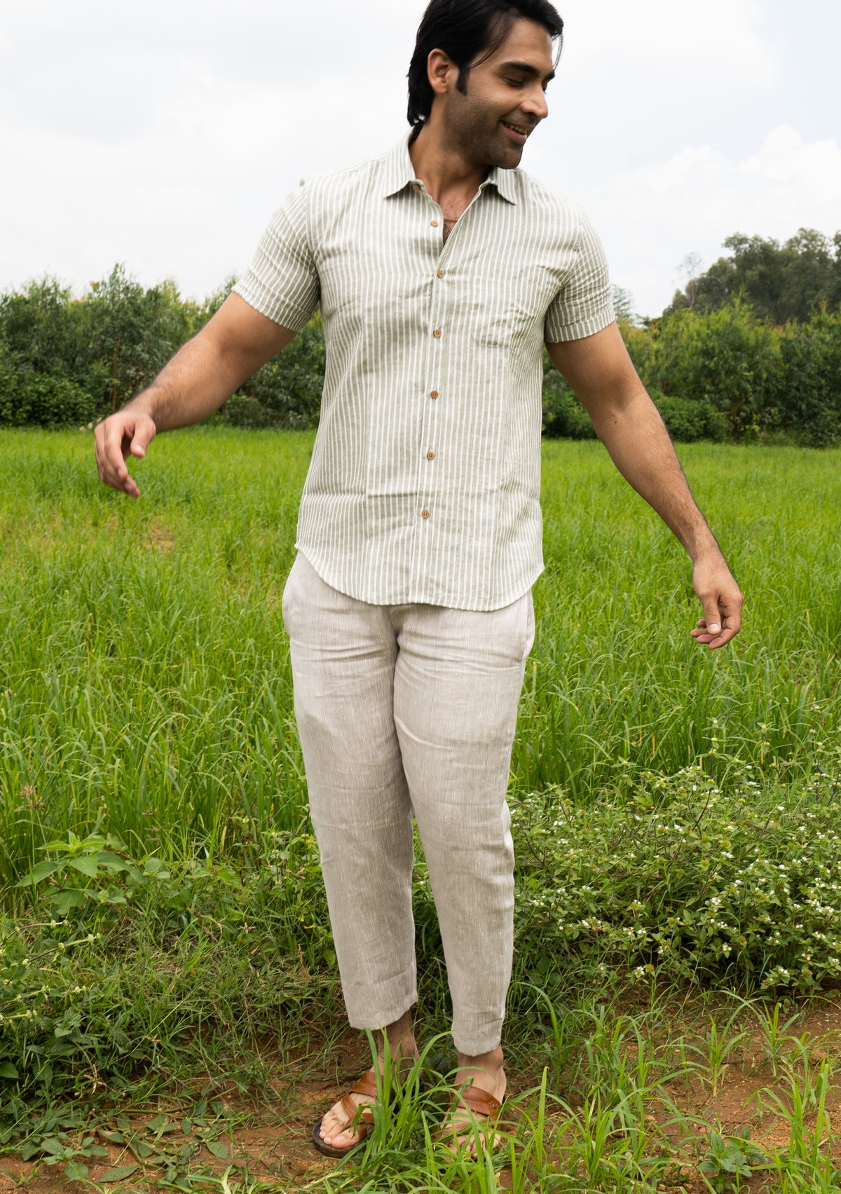 Whispering Olive Men Hemp Half Sleeve Shirt
