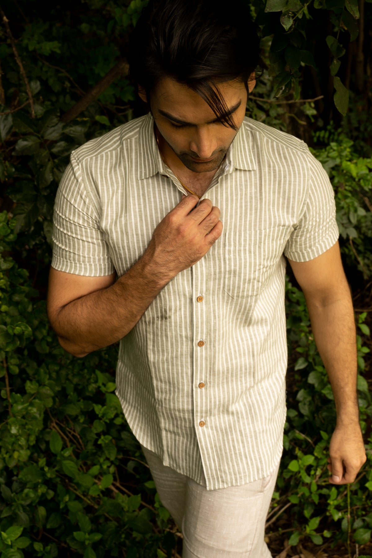Whispering Olive Men Hemp Half Sleeve Shirt