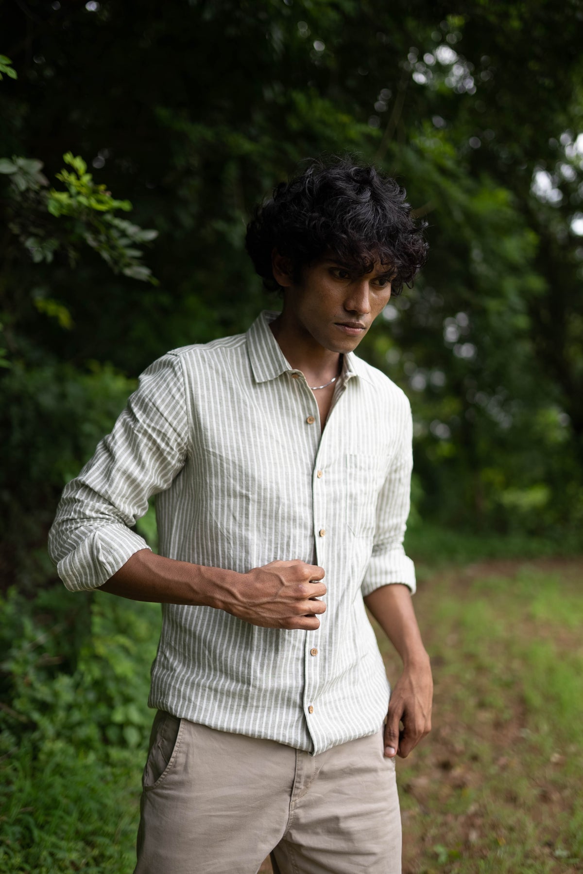 Men Whispering Olive Hemp Formal Shirt